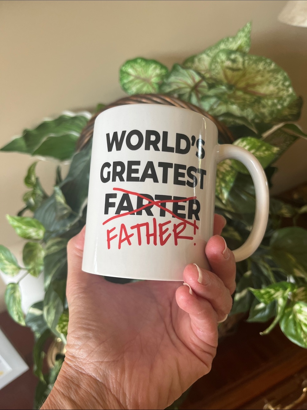 World's Greatest Father Novelty Mug - White with Black & Red Print - Picture 2 of 5